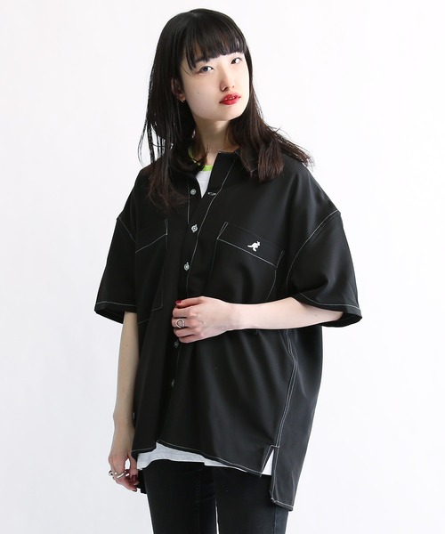 KANGOL/カンゴールLulu&Arnie別注コラボオーバーサイズハーフジップ/バンドカラー/オープンカラー開襟シャツユニセックス