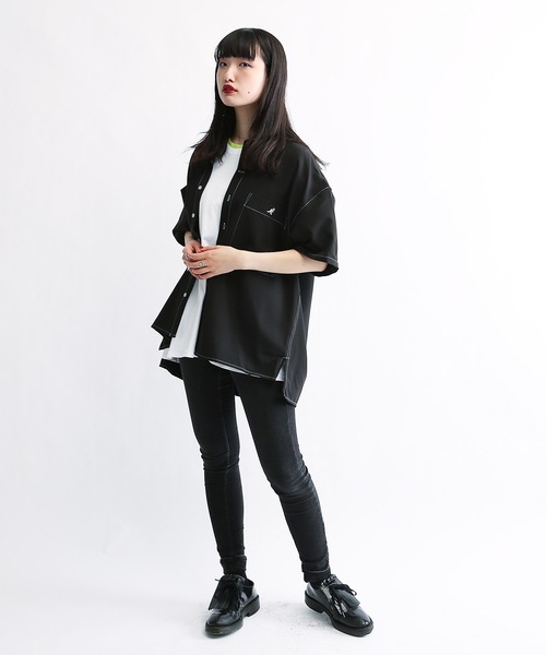 KANGOL/カンゴールLulu&Arnie別注コラボオーバーサイズハーフジップ/バンドカラー/オープンカラー開襟シャツユニセックス