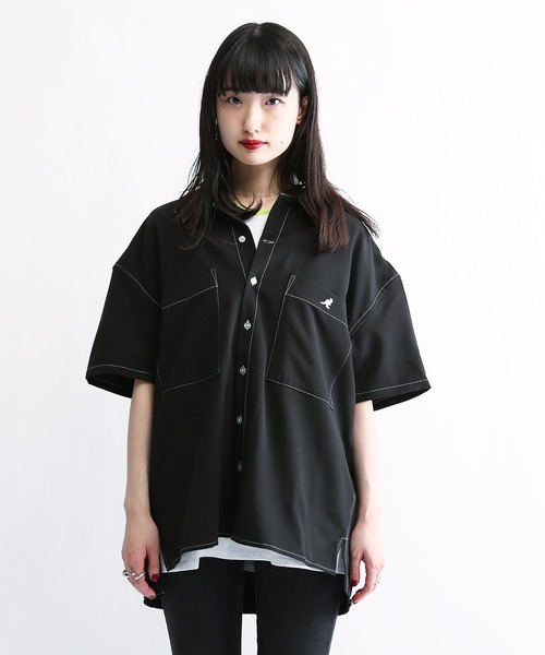 KANGOL/カンゴールLulu&Arnie別注コラボオーバーサイズハーフジップ/バンドカラー/オープンカラー開襟シャツユニセックス