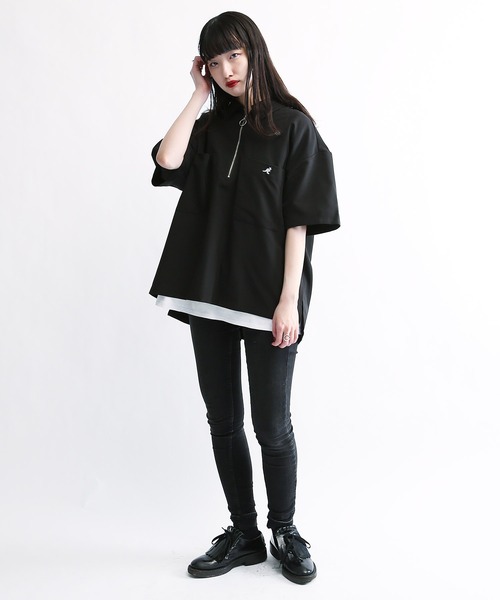 KANGOL/カンゴールLulu&Arnie別注コラボオーバーサイズハーフジップ/バンドカラー/オープンカラー開襟シャツユニセックス