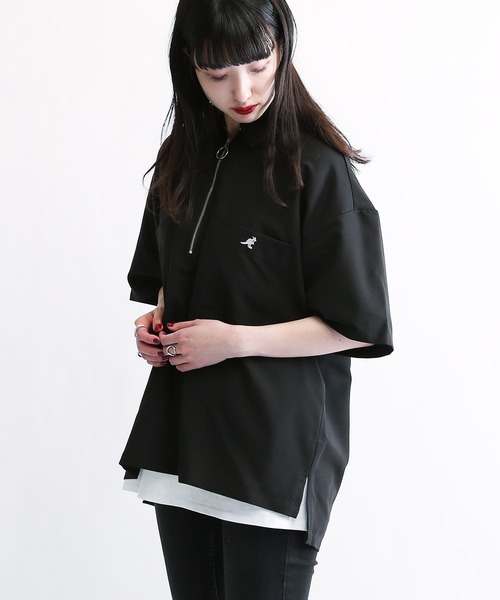 KANGOL/カンゴールLulu&Arnie別注コラボオーバーサイズハーフジップ/バンドカラー/オープンカラー開襟シャツユニセックス