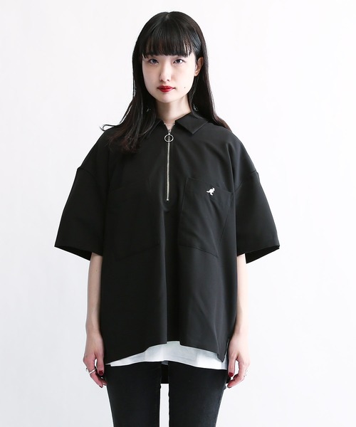 KANGOL/カンゴールLulu&Arnie別注コラボオーバーサイズハーフジップ/バンドカラー/オープンカラー開襟シャツユニセックス