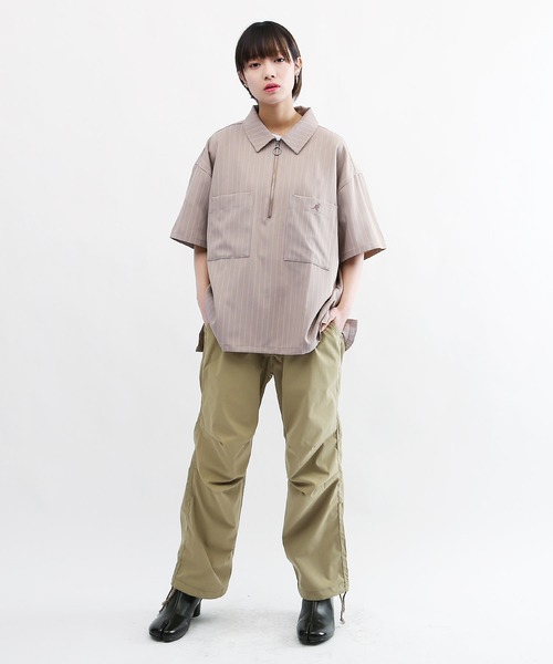 KANGOL/カンゴールLulu&Arnie別注コラボオーバーサイズハーフジップ/バンドカラー/オープンカラー開襟シャツユニセックス