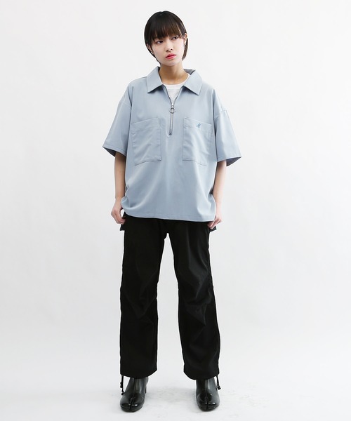 KANGOL/カンゴールLulu&Arnie別注コラボオーバーサイズハーフジップ/バンドカラー/オープンカラー開襟シャツユニセックス