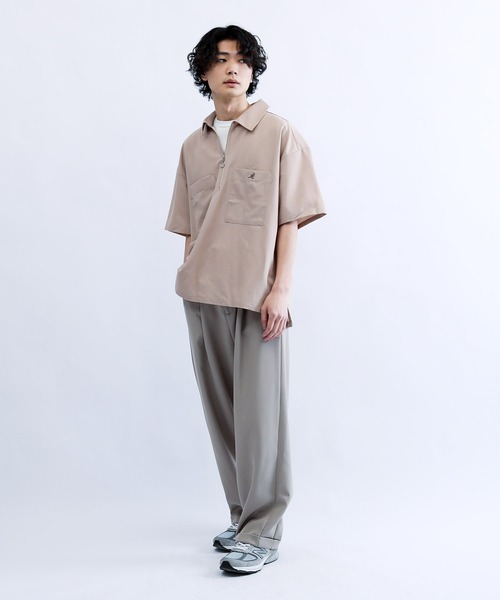 KANGOL/カンゴールLulu&Arnie別注コラボオーバーサイズハーフジップ/バンドカラー/オープンカラー開襟シャツユニセックス