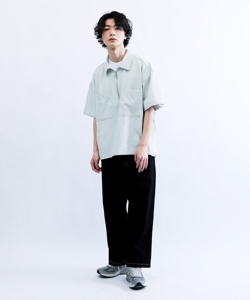 KANGOL/カンゴールLulu&Arnie別注コラボオーバーサイズハーフジップ/バンドカラー/オープンカラー開襟シャツユニセックス