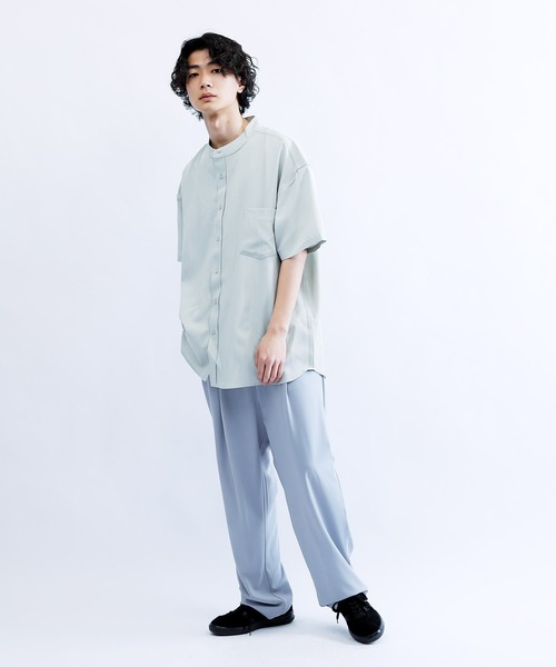 KANGOL/カンゴールLulu&Arnie別注コラボオーバーサイズハーフジップ/バンドカラー/オープンカラー開襟シャツユニセックス