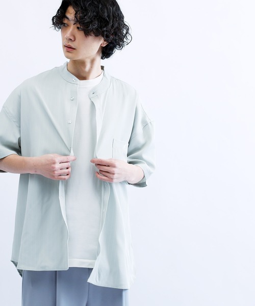 KANGOL/カンゴールLulu&Arnie別注コラボオーバーサイズハーフジップ/バンドカラー/オープンカラー開襟シャツユニセックス
