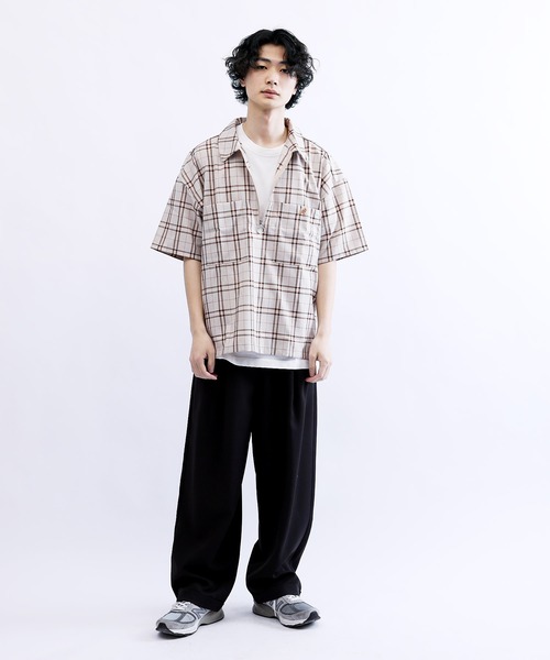 KANGOL/カンゴールLulu&Arnie別注コラボオーバーサイズハーフジップ/バンドカラー/オープンカラー開襟シャツユニセックス