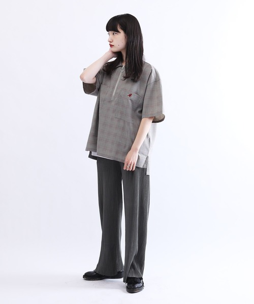 KANGOL/カンゴールLulu&Arnie別注コラボオーバーサイズハーフジップ/バンドカラー/オープンカラー開襟シャツユニセックス