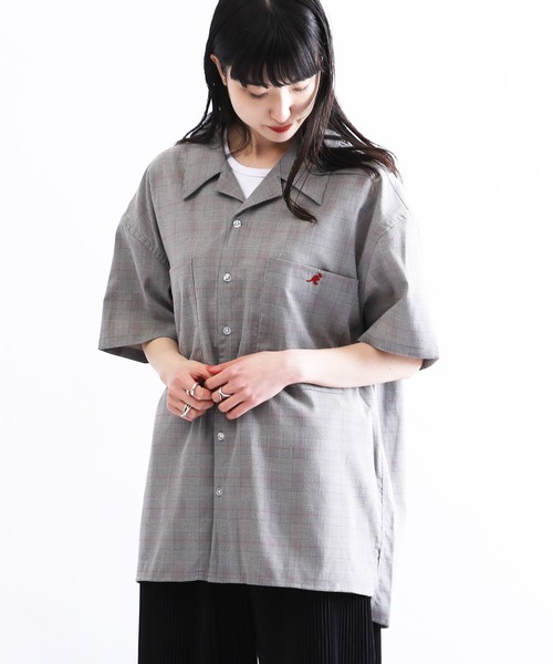 KANGOL/カンゴールLulu&Arnie別注コラボオーバーサイズハーフジップ/バンドカラー/オープンカラー開襟シャツユニセックス