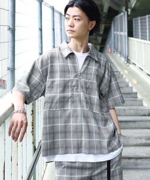 KANGOL/カンゴールLulu&Arnie別注コラボオーバーサイズハーフジップ/バンドカラー/オープンカラー開襟シャツユニセックス