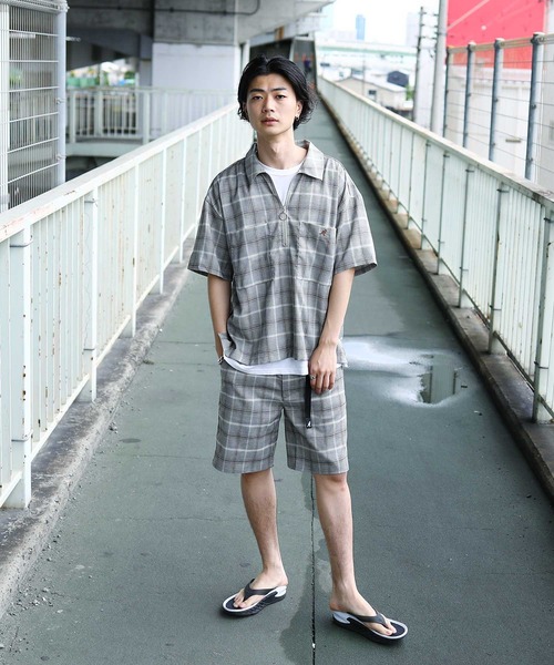 KANGOL/カンゴールLulu&Arnie別注コラボオーバーサイズハーフジップ/バンドカラー/オープンカラー開襟シャツユニセックス