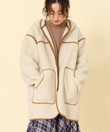 coen | 【WEB限定カラー】ボアパイピングフードブルゾン#（ボアブルゾン/ジップブルゾン/ボアアウター）(ブルゾン)