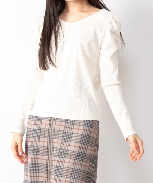 Mysa&Liina(ミーサリーナ)の「パワショルリブトップス(Tシャツ/カットソー・レディース・ブラック/オフホワイト/グレイッシュベージュ/テラコッタ・M)」の2枚目の写真