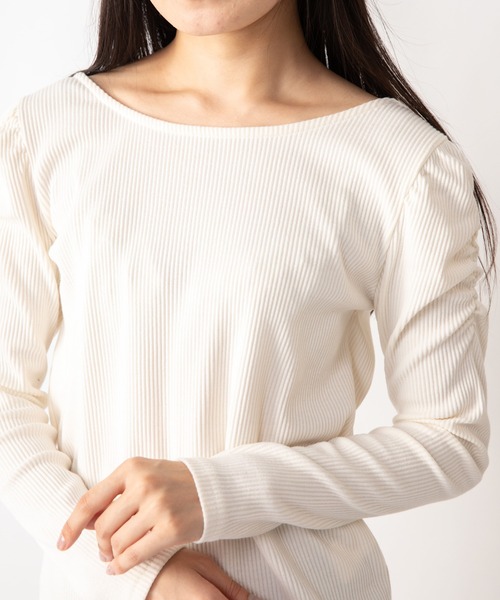 Mysa&Liina(ミーサリーナ)の「パワショルリブトップス(Tシャツ/カットソー・レディース・ブラック/オフホワイト/グレイッシュベージュ/テラコッタ・M)」の15枚目の写真