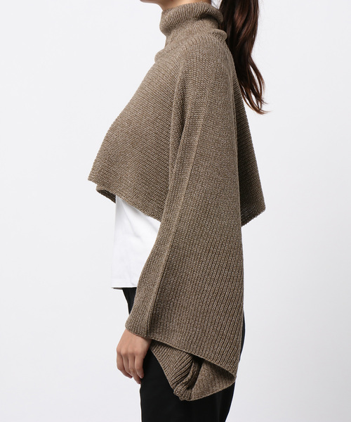 DouDou（ドゥドゥ）の「ニット2WAYポンチョストール（ストール/ショール・レディース・チャコールグレー/ブラウン/ベージュ・FREE）」の6枚目の写真