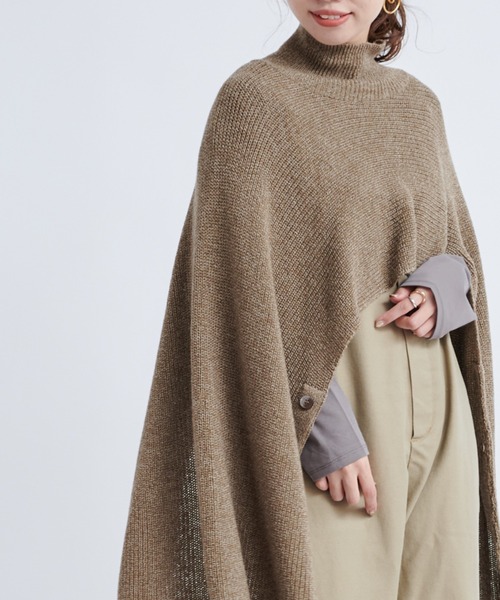 DouDou（ドゥドゥ）の「ニット2WAYポンチョストール（ストール/ショール・レディース・チャコールグレー/ブラウン/ベージュ・FREE）」の22枚目の写真