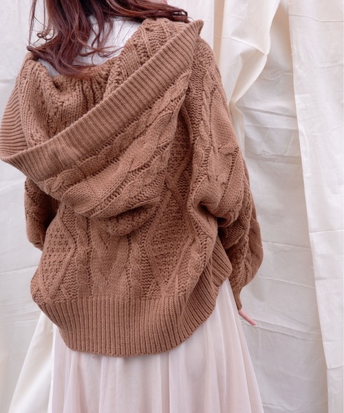 sakishimatokyo（サキシマトーキョー）の「【ZOZO限定】サキシマamp「フードツキケーブルアミニットカーディガン」（カーディガン/ボレロ・レディース・ブラック/ブラウン/オフホワイト/ピンク/モカ・FREE）」の10枚目の写真