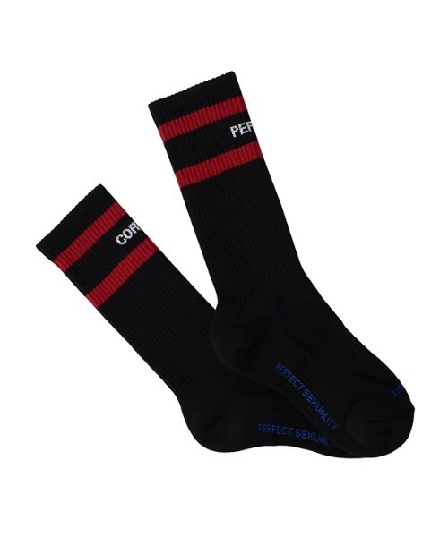 PERFECTCORNER（パーフェクトコーナー）の「【PERFECTCORNER 】レフトライト ハイソックス(FILE) / PERFECT CORNER LEFT RIGHT HIGH SOCKS(FILE)（ソックス/靴下・レディース・グレー/ホワイト×レッド/ホワイト×ブラック/ブラック×パープル/ブラック×レッド・FREE）」の4枚目の写真