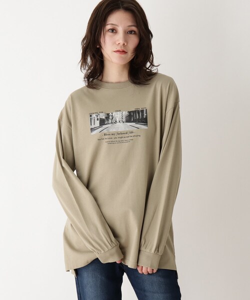 SHOO・LA・RUE(シューラルー)の「◆【USAコットン】プリントアソートロンT(Tシャツ/カットソー・レディース・ブラック/アイボリー/ホワイト系その他/オリーブ系/ホワイト系その他2/ブルー系1・02/03/04)」の1枚目の写真