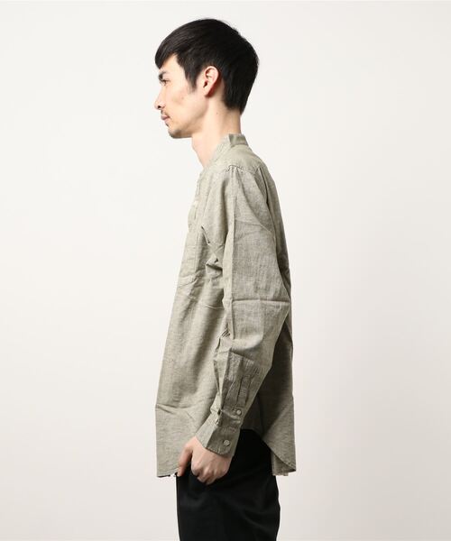 INASTUDIOS ZOO（イーナストゥディオスズー）の「「INASTUDIOS SELECT」綿麻ストレッチ バンドカラーシャツ（シャツ/ブラウス・メンズ・ホワイト/ネイビー/カーキ/モカ/ブラック・LARGE/MEDIUM/X-LARGE）」の6枚目の写真