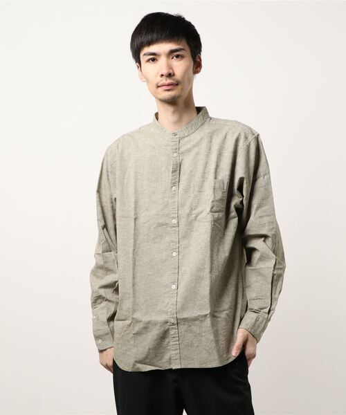 INASTUDIOS ZOO（イーナストゥディオスズー）の「「INASTUDIOS SELECT」綿麻ストレッチ バンドカラーシャツ（シャツ/ブラウス・メンズ・ホワイト/ネイビー/カーキ/モカ/ブラック・LARGE/MEDIUM/X-LARGE）」の9枚目の写真