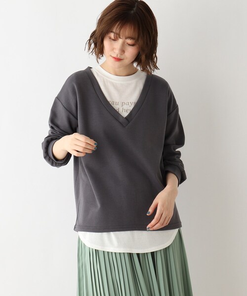 DRESKIP（ドレスキップ）の「◆【2点セット】深Vプルオーバー+ロゴTシャツ（その他トップス・レディース・グレー系その他/ライトブルー/ナチュラル・02/03/04）」の2枚目の写真