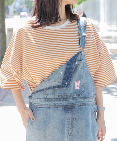 PairPair（ペアペア）の「ボーダーBIGTシャツ(ユニセックス)（Tシャツ/カットソー・メンズ・ブラック/ベージュ/オレンジ・MEDIUM/LARGE）」の3枚目の写真