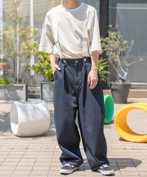 PairPair（ペアペア）の「ボーダーBIGTシャツ(ユニセックス)（Tシャツ/カットソー・メンズ・ブラック/ベージュ/オレンジ・MEDIUM/LARGE）」の16枚目の写真