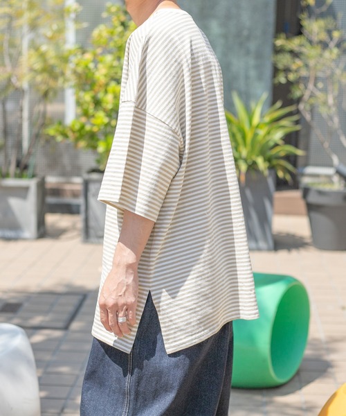 PairPair（ペアペア）の「ボーダーBIGTシャツ(ユニセックス)（Tシャツ/カットソー・メンズ・ブラック/ベージュ/オレンジ・MEDIUM/LARGE）」の18枚目の写真