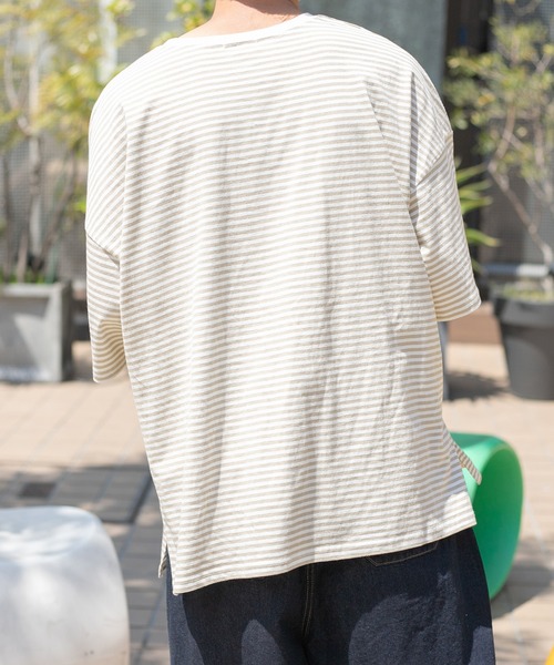 PairPair（ペアペア）の「ボーダーBIGTシャツ(ユニセックス)（Tシャツ/カットソー・メンズ・ブラック/ベージュ/オレンジ・MEDIUM/LARGE）」の19枚目の写真