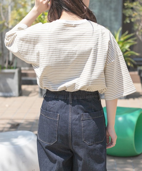 PairPair（ペアペア）の「ボーダーBIGTシャツ(ユニセックス)（Tシャツ/カットソー・メンズ・ブラック/ベージュ/オレンジ・MEDIUM/LARGE）」の15枚目の写真