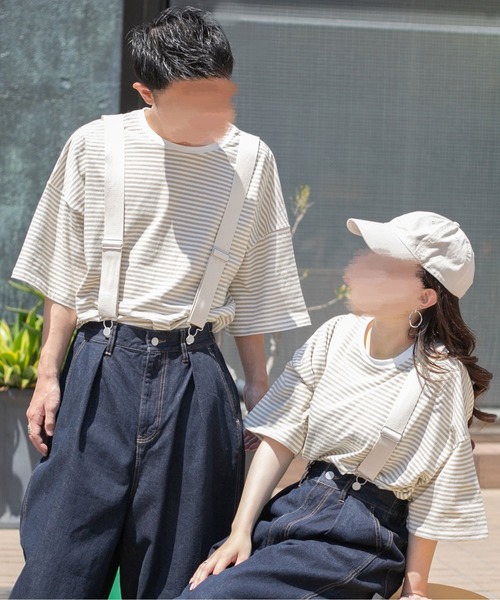 PairPair（ペアペア）の「ボーダーBIGTシャツ(ユニセックス)（Tシャツ/カットソー・メンズ・ブラック/ベージュ/オレンジ・MEDIUM/LARGE）」の4枚目の写真