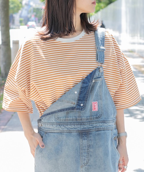 PairPair（ペアペア）の「ボーダーBIGTシャツ(ユニセックス)（Tシャツ/カットソー・メンズ・ブラック/ベージュ/オレンジ・MEDIUM/LARGE）」の9枚目の写真