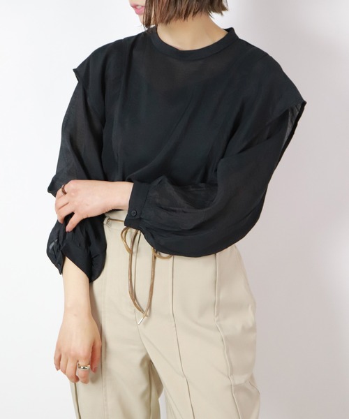 BKhome（ビーケーホーム）の「バンドカラードルマンブラウス（シャツ/ブラウス・レディース・ブラック/ライトグレー/グリーン・FREE）」の2枚目の写真