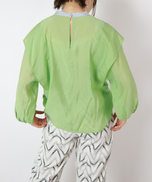 BKhome（ビーケーホーム）の「バンドカラードルマンブラウス（シャツ/ブラウス・レディース・ブラック/ライトグレー/グリーン・FREE）」の4枚目の写真