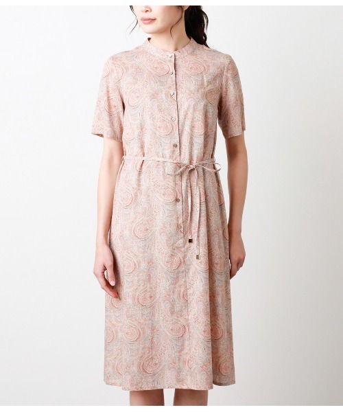 おーちゃん 極美品 ニューヨーカー 洗えるペイズリー総柄シャツワンピース NEWYORKER ワンピース ドットペイズリープリント 7分袖