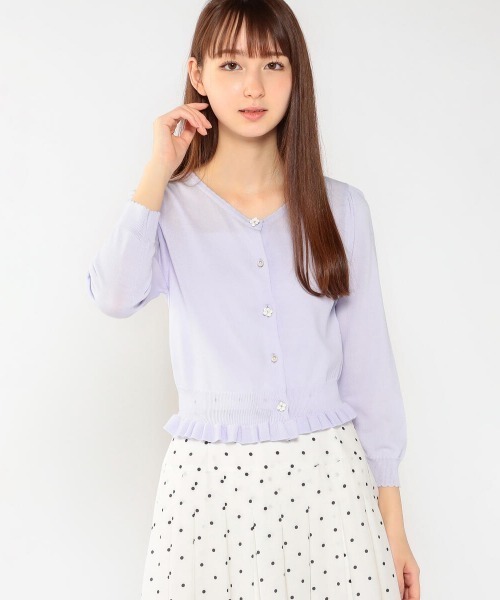 LODISPOTTO（ロディスポット）の「フルールボタンフリルカーディガン（カーディガン/ボレロ・レディース・ベージュ/ネイビー/ピンク/アイボリー/ラベンダー・MEDIUM）」の5枚目の写真