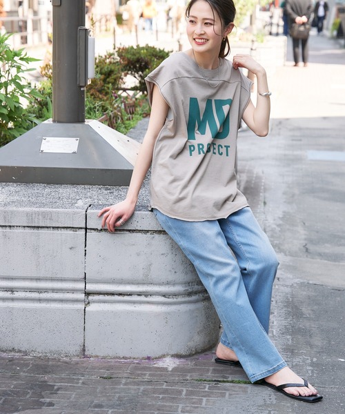 CIAOPANIC TYPY（チャオパニックティピー）の「切替ノースリーブビッグロゴTEE（Tシャツ/カットソー・レディース・ベージュ/チャコールグレー/アイボリー・ONE SIZE）」の14枚目の写真