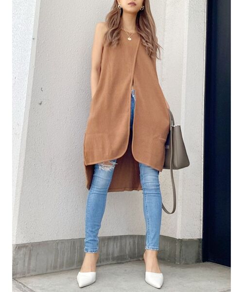 GYDA(ジェイダ)の「フロントスリットワッフルロングノースリーブTOPS(Tシャツ/カットソー・レディース・オフホワイト/ダークグリーン/キャメル・FREE)」の11枚目の写真