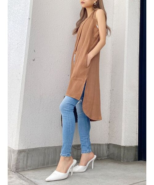 GYDA(ジェイダ)の「フロントスリットワッフルロングノースリーブTOPS(Tシャツ/カットソー・レディース・オフホワイト/ダークグリーン/キャメル・FREE)」の6枚目の写真