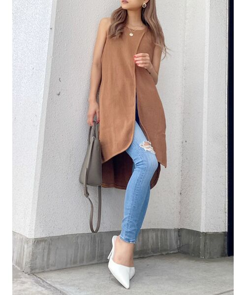 GYDA(ジェイダ)の「フロントスリットワッフルロングノースリーブTOPS(Tシャツ/カットソー・レディース・オフホワイト/ダークグリーン/キャメル・FREE)」の15枚目の写真