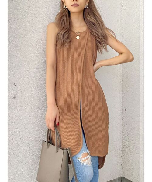 GYDA(ジェイダ)の「フロントスリットワッフルロングノースリーブTOPS(Tシャツ/カットソー・レディース・オフホワイト/ダークグリーン/キャメル・FREE)」の8枚目の写真