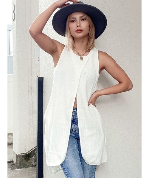 GYDA(ジェイダ)の「フロントスリットワッフルロングノースリーブTOPS(Tシャツ/カットソー・レディース・オフホワイト/ダークグリーン/キャメル・FREE)」の22枚目の写真