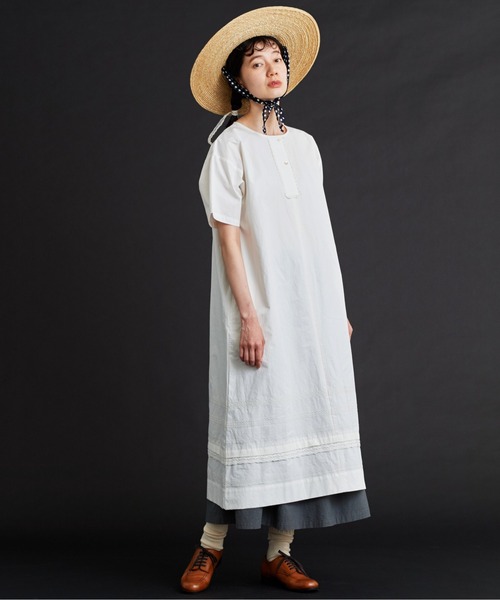 Malle（マル）の「malle コットン/リネン　刺繍スモックドレス（ワンピース・レディース・ホワイト/ホワイト×ブラック・FREE）」の3枚目の写真