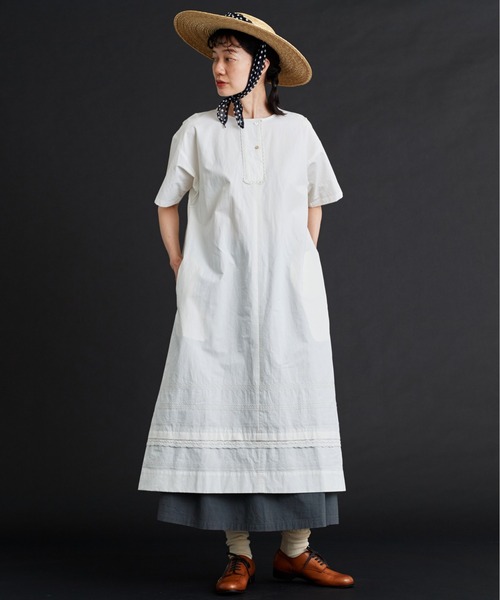 Malle（マル）の「malle コットン/リネン　刺繍スモックドレス（ワンピース・レディース・ホワイト/ホワイト×ブラック・FREE）」の7枚目の写真