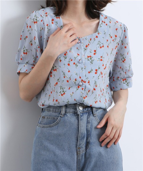SOOR PLOOM 花柄パフスリーブTシャツ 2Y トップス セール】花柄パフスリーブシャツ（シャツ/ブラウス）｜MAISON DE