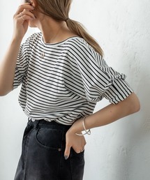 mystic | ボーダー袖タックTシャツ(Tシャツ/カットソー)