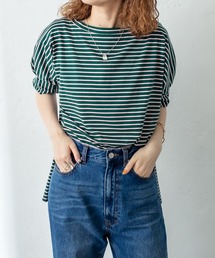 mystic | ボーダー袖タックTシャツ(Tシャツ/カットソー)